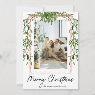 Elegante Mistletoe Botanische Frame Prettig Kerstf Feestdagenkaart