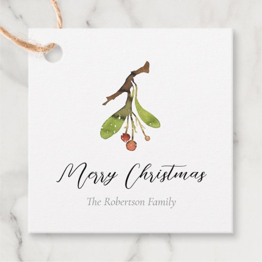 Elegante Mistletoe Kerstmis Bedankjes Labels (Voorkant)
