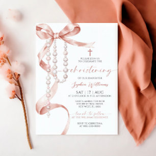 Elegante Mocha Bow & Rozenkrans Doop Kaart