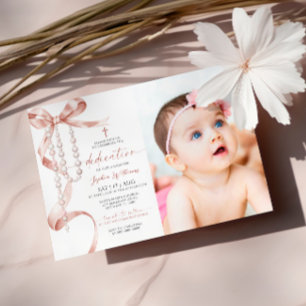 Elegante Mocha Bow & Rozenkrans Fototoewijding Kaart