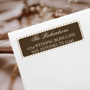 Elegante Mocha Bruine Strepen Huwelijk Retouradres Etiket