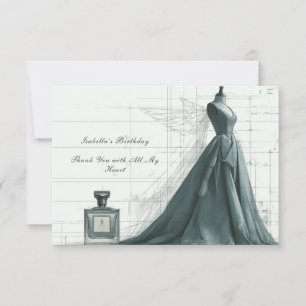 Elegante mode bedankkaart – jurk & parfum