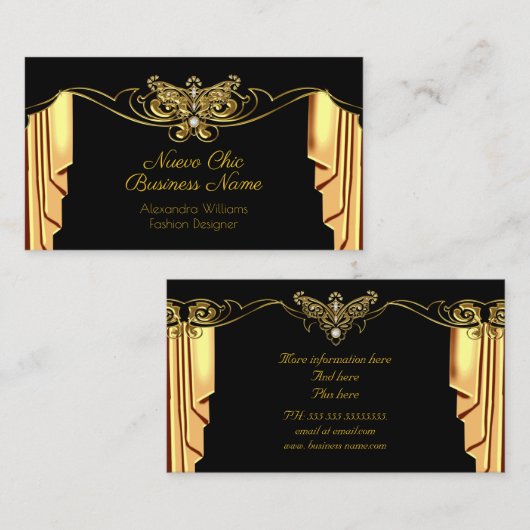 Elegante Mode Gold Black Drapes Diamonds Visitekaartje (Voorkant / Achterkant)