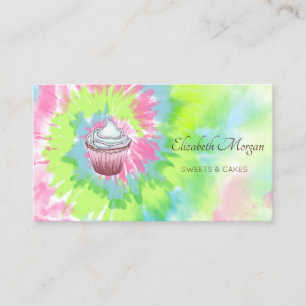 Elegante modern, chic cupcake tie-dye visitekaartje