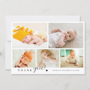 Elegante & Moderne 5 Foto Collage Baby Shower Bedankkaart