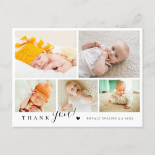 Elegante & Moderne 5 Foto Collage Baby Shower Briefkaart