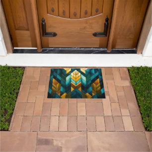 Elegante Moderne Abstracte Goud Teal Geometrisch Deurmat