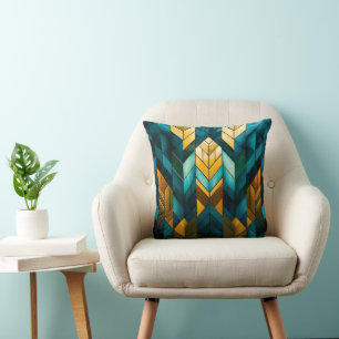 Elegante Moderne Abstracte Goud Teal Geometrisch Kussen