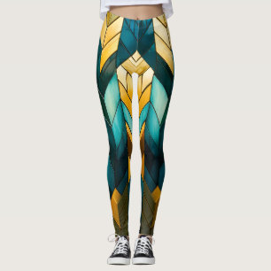 Elegante Moderne Abstracte Goud Teal Geometrisch Leggings