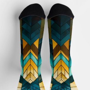 Elegante moderne abstracte goud teal geometrisch sokken