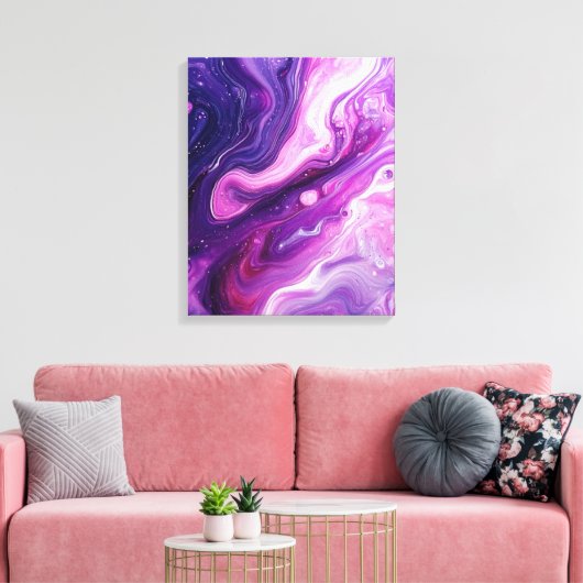 Elegante moderne Abstracte Paarse Acryl Pour Print (Insitu (Woonkamer))
