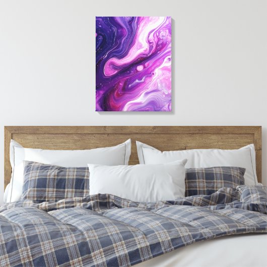 Elegante moderne Abstracte Paarse Acryl Pour Print (Insitu (Slaapkamer))