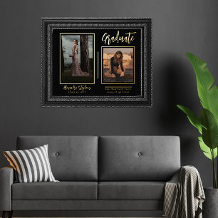 Elegante moderne afstudeer script tekst twee foto folie afdrukken