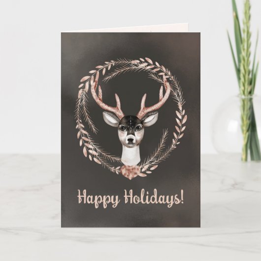 Elegante moderne aquarel niet-foto herten Kerstmis Feestdagen Kaart (Voorkant)