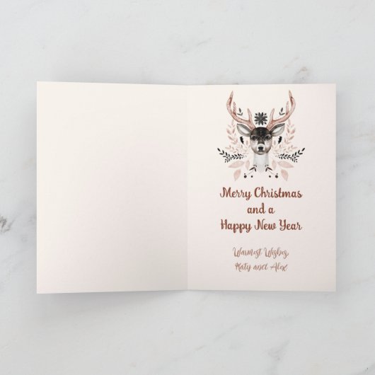 Elegante moderne aquarel niet-foto herten Kerstmis Feestdagen Kaart (Binnen)