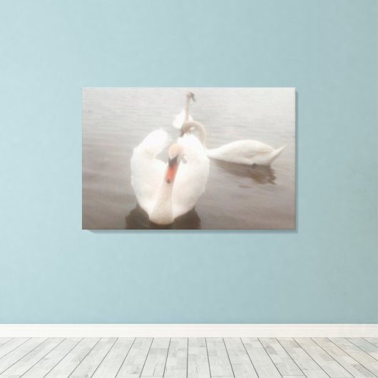 Elegante moderne aquarellen kunst zwanen op de Don Canvas Afdruk (Insitu (Houten vloer))