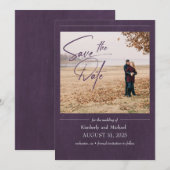 Elegante moderne aubergine Paarse save the date fo (Voorkant / Achterkant)