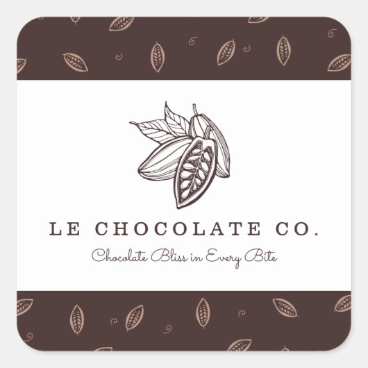Elegante moderne bakker cacaobonen vierkante sticker (Voorkant)