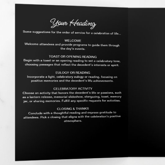 Elegante moderne begrafenis / herdenkingsdienst drieluik programma (Binnenzijde eerst)