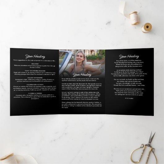 Elegante moderne begrafenis / herdenkingsdienst drieluik programma (Binnen)