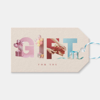 Elegante moderne beige CADO-foto-typografie-overla Cadeaulabel