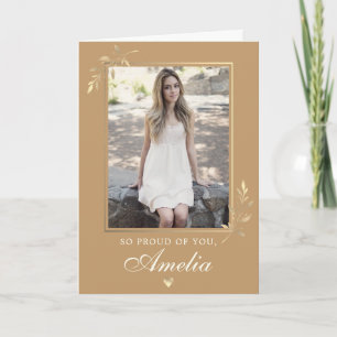 Elegante moderne beige gouden foto afstuderen kaart
