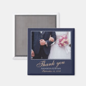 Elegante moderne blauwe foto dank u bruiloft magneet (Voorkant / Achterkant)