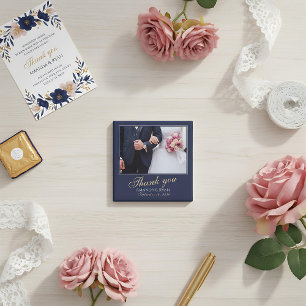 Elegante moderne blauwe foto dank u bruiloft magneet