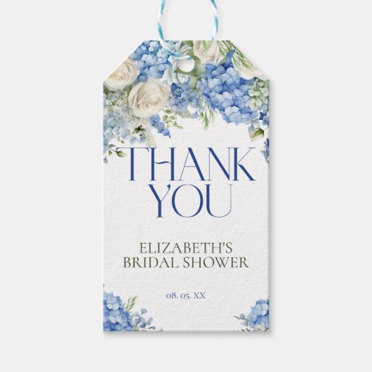 Elegante Moderne Blauwe Hortensia Bloemen Bedankt Cadeaulabel (Voorkant)