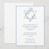 Elegante moderne blauwe joodse ster sympathie bedankkaart (Voorkant / Achterkant)