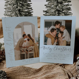 Elegante moderne blauwe kerstfotokaarten folie feestdagenkaart