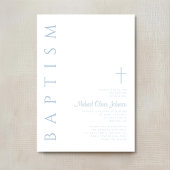 Elegante moderne blauwe script kruis jongensdoop kaart