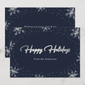Elegante moderne blauwe zilveren sneeuwvlok kerstk feestdagenkaart (Voorkant / Achterkant)