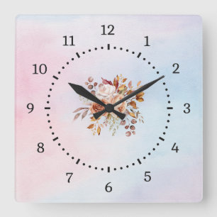 Elegante moderne Blauwgroen bloemen Vierkante Klok