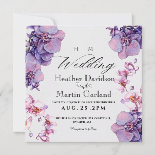 Elegante moderne bloem Paarse orchidee bruiloft Kaart (Voorkant)