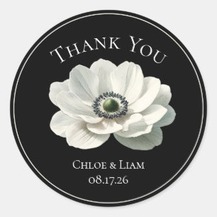 Elegante moderne bloemen zwart en wit bruiloft ronde sticker