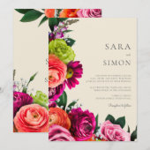 Elegante moderne bloemenbruiloft kaart (Voorkant / Achterkant)