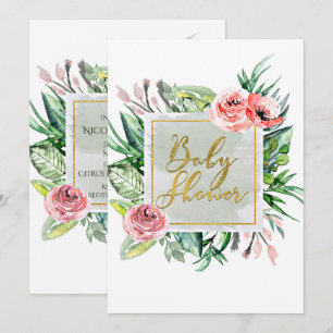 Elegante moderne bloemige babyshower uitnodigingen