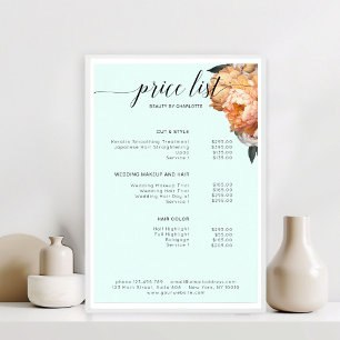 Elegante, Moderne, Bloemige Pioen Prijslijst Poster
