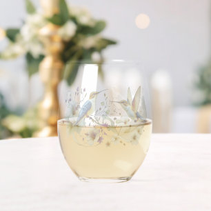 Elegante moderne bloemrijke vogeloverlay bloemen b wijnglas zonder voet