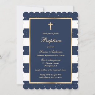 Elegante moderne Blue Gold Boy doop Kaart