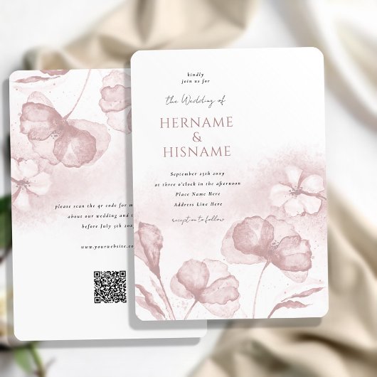Elegante moderne Blush Roze Bloemen QR RSVP bruilo Kaart