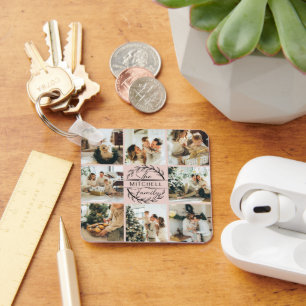 Elegante moderne blush roze familie fotocollage sleutelhanger