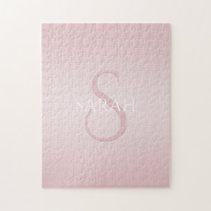 Elegante moderne blush roze ombre naam & monogram legpuzzel
