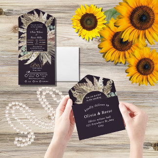 Elegante moderne boho bruiloft all in one uitnodiging