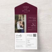Elegante Moderne Boho QR Code Foto RSVP Bourgondië All In One Uitnodiging (Binnen)