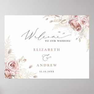 Elegante Moderne Boho Stof Roze Welkom Bruiloft Poster