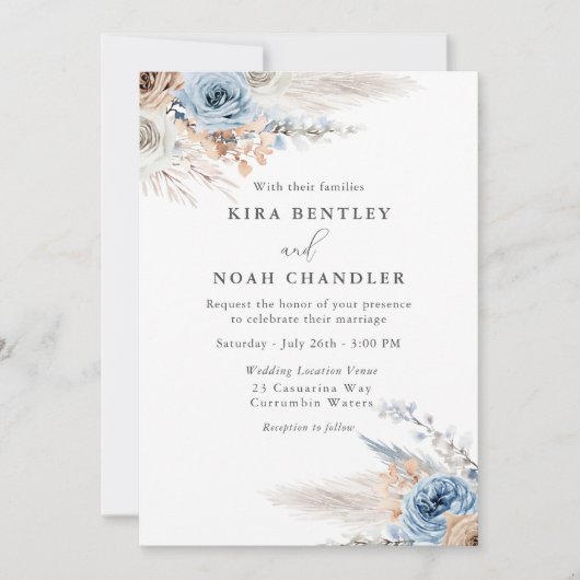 Elegante Moderne Boho Watercolor Bloemen Bruiloft Kaart (Voorkant)