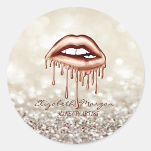 Elegante Moderne Bokeh, Metalen Druppende Lippen Ronde Sticker