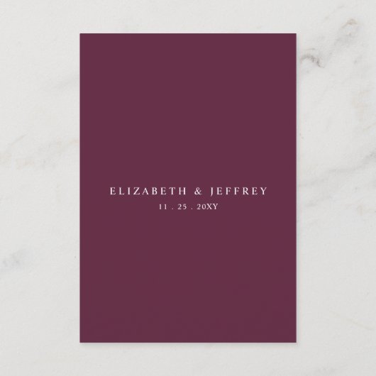 Elegante moderne botanische pruim bloemenbruiloft informatiekaartje (Achterkant)